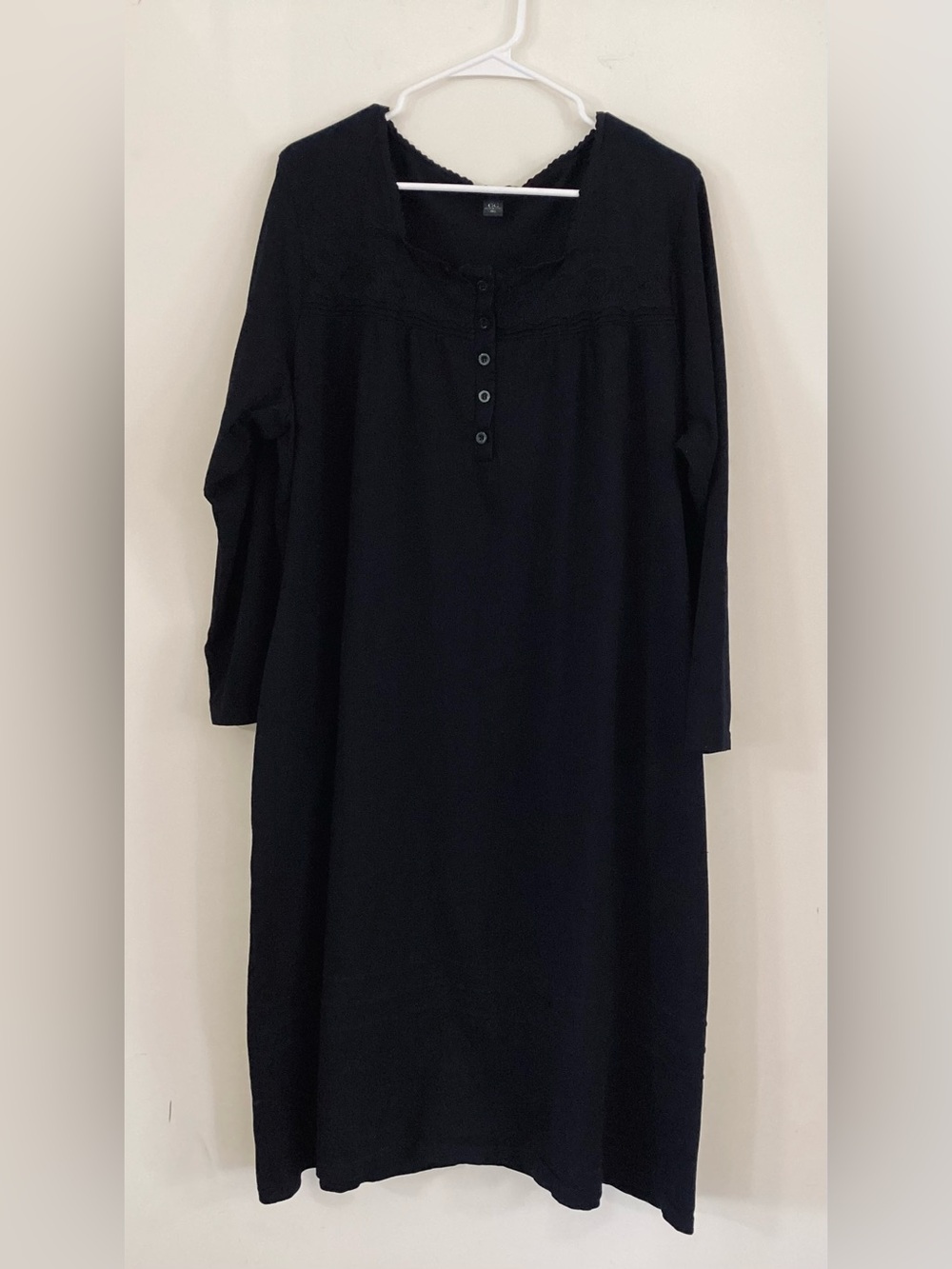 Women's Black Long-Sleeve Button-Front Nightdress with Lace Trim From G.C.- 3XL
